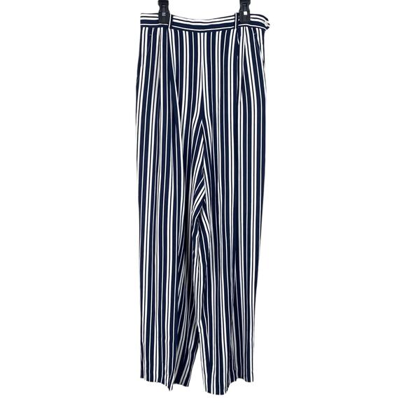 Talbots Vtg Navy Blue White Striped Pleat High Waist Pants Trousers SZ 8 - Picture 4 of 11